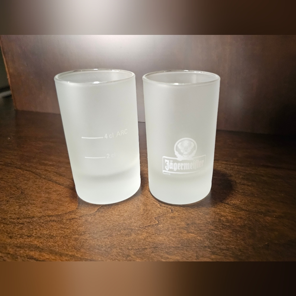 SET of (2) JAGERMEISTER Frosted Shot Glasses NWOT